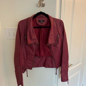 Lulu's Women's Deep Red Leather Jacket
